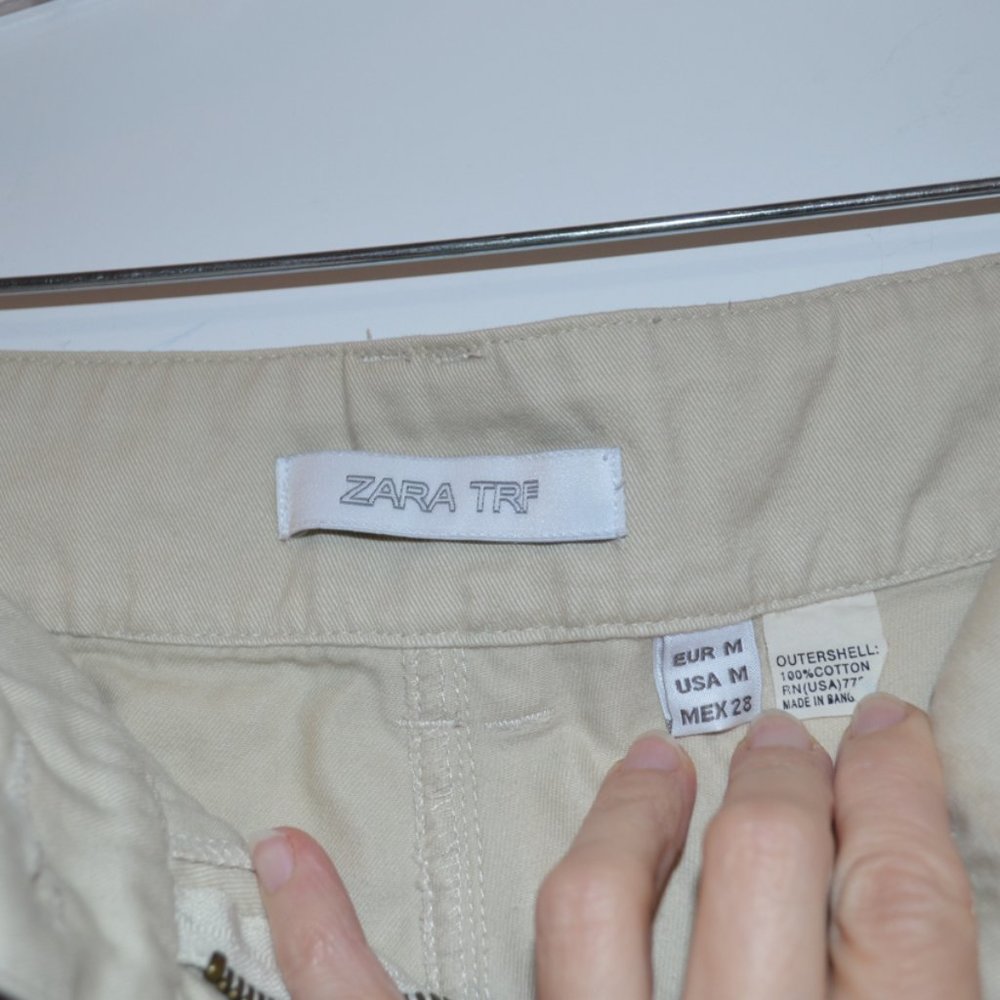 Zara TRF White Cargo Pants Low Rise Pockets Lace Bottom Women M - Picture 2 of 7